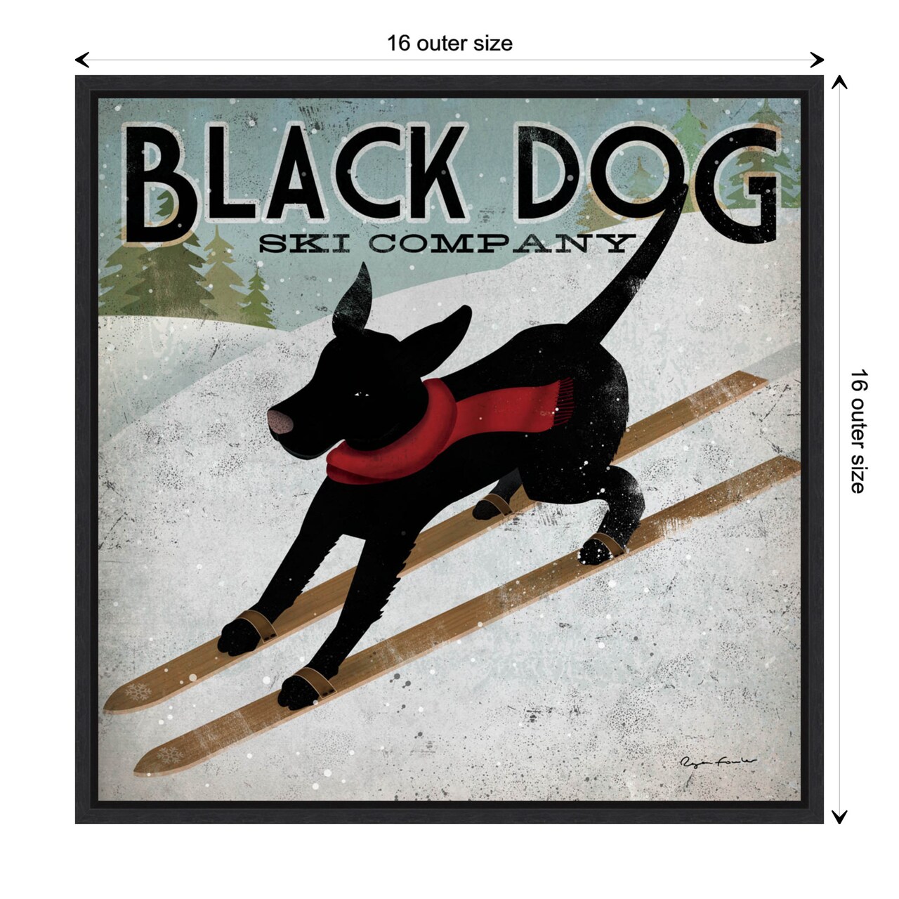 Black Dog Ski Co (square) by Ryan Fowler Canvas Wall Art Print Framed